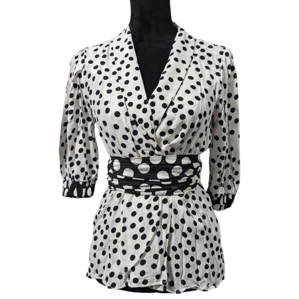 Zara TRF Viral Polka Dot Wrap Blouse with 3/4 Puff Sleeves - Picture 6 of 16